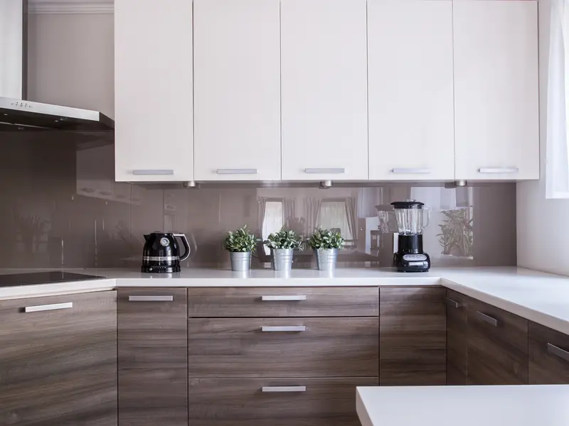 Before photo of honey oak kitchen cabinets in a Sewell kitchen